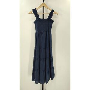 Quince Navy Blue Smocked Dress